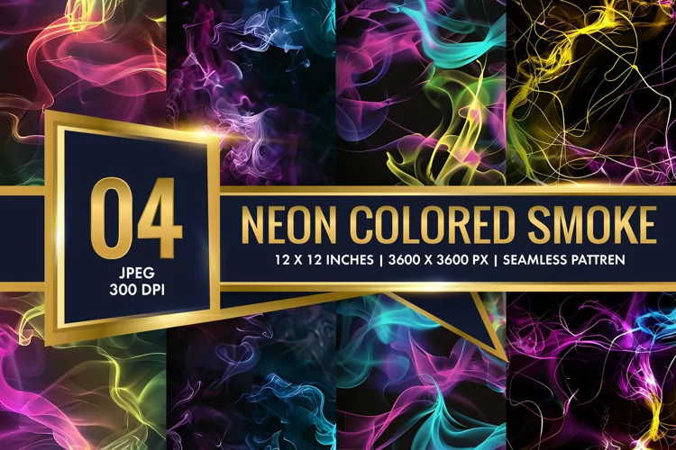 Vibrant Neon Colored Smoke Effect Patterns Digital Paper