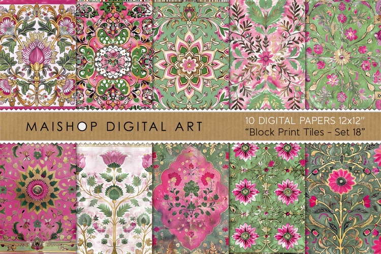Vibrant Pink & Emerald Botanical Tile Backgrounds