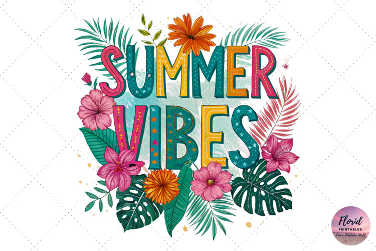 Vibrant Retro Summer Vibes PNG with Flowers
