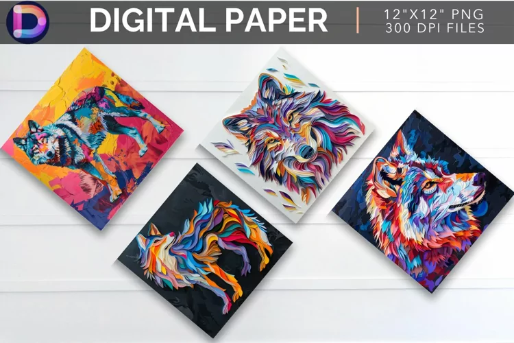 Vibrant Roaming Wolf Digital Paper