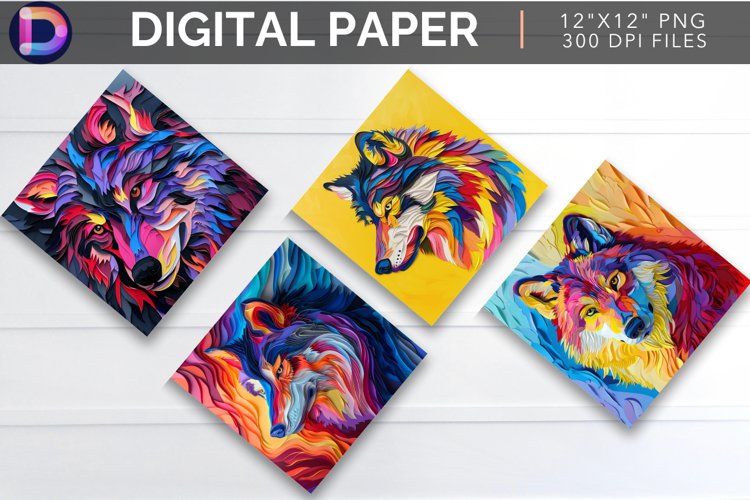 Vibrant Roaming Wolf Digital Paper example image 1
