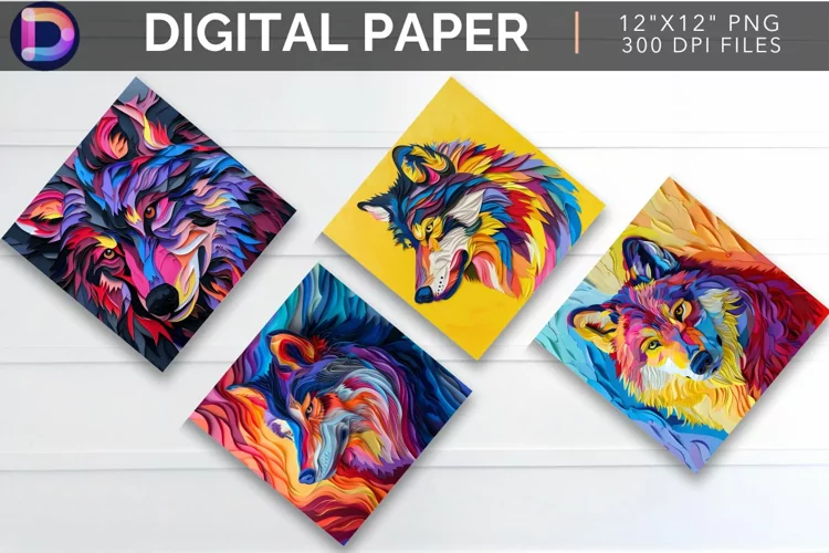 Vibrant Roaming Wolf Digital Paper