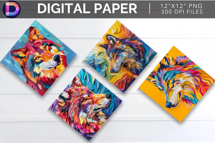 Vibrant Roaming Wolf Digital Paper example image 1