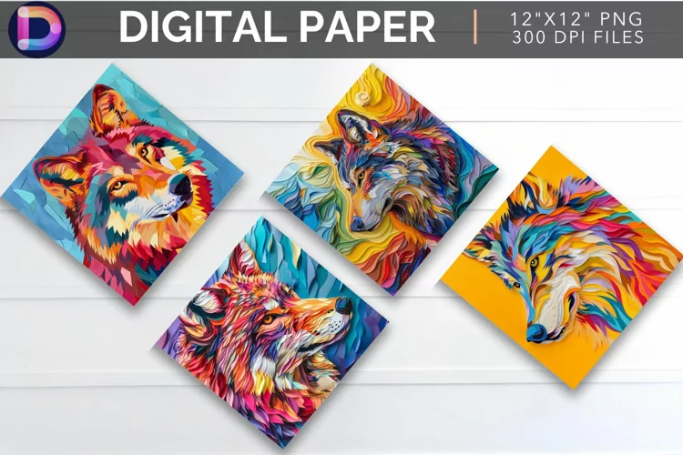 Vibrant Roaming Wolf Digital Paper