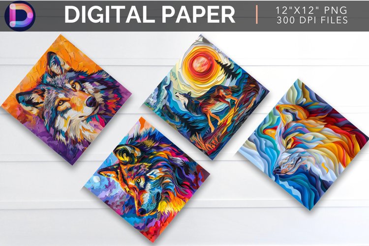 Vibrant Roaming Wolf Digital Paper example image 1