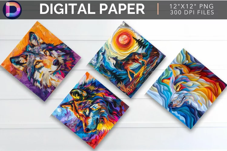Vibrant Roaming Wolf Digital Paper