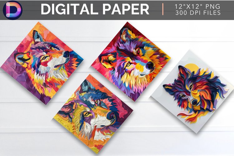 Vibrant Roaming Wolf Digital Paper example image 1