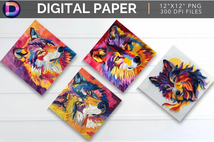 Vibrant Roaming Wolf Digital Paper
