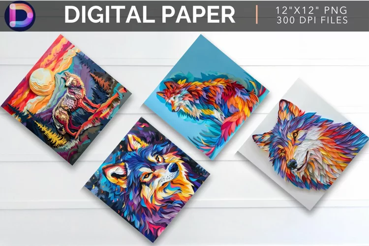 Vibrant Roaming Wolf Digital Paper