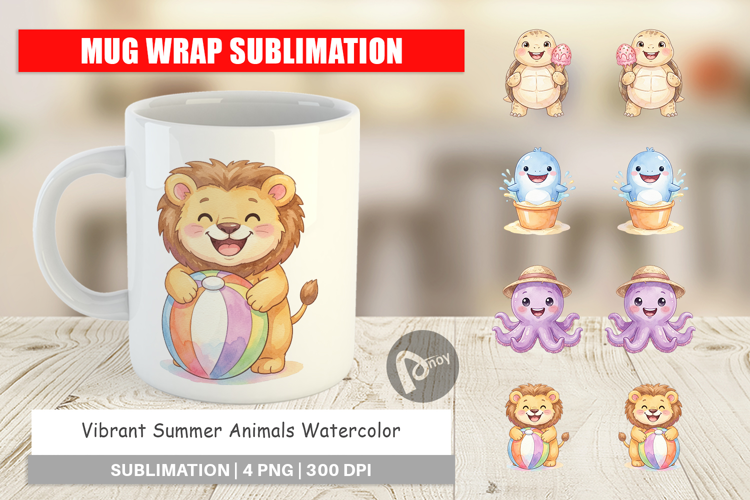 Vibrant Summer Animals Mug Wrap