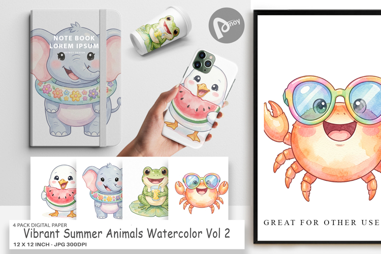 Vibrant Summer Animals Digital Paper