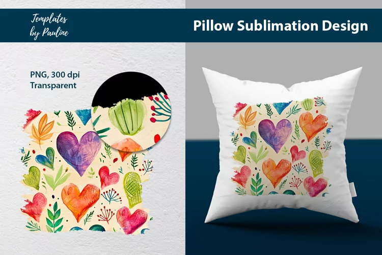 Vibrant watercolor hearts and leaves Pillow Case / Cover