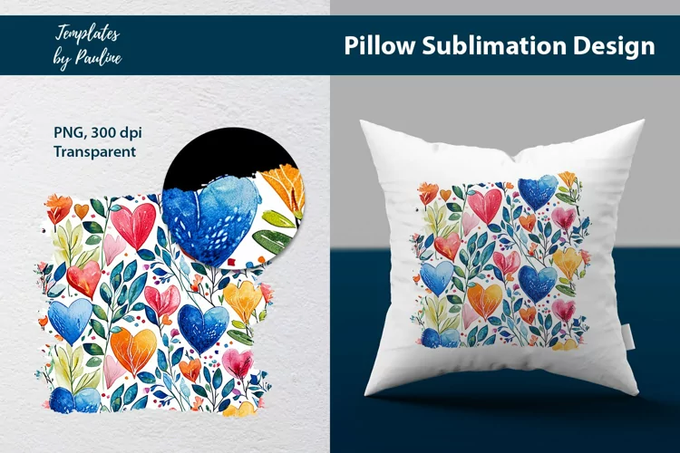Vibrant watercolor hearts and leaves Pillow Case / Cover