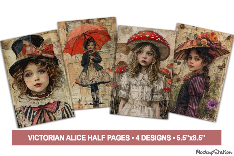 Alice Junk Journal Printable Half Pages, Victorian Ephemera example image 1
