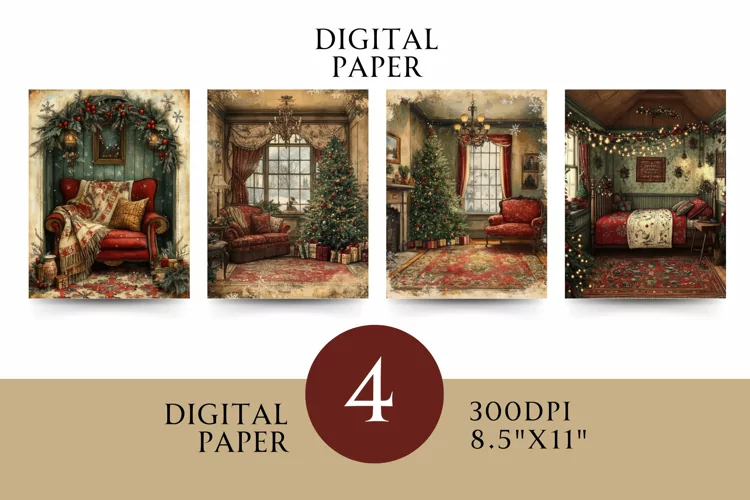 Victorian Digital Papers - Vintage Floral & Illustration