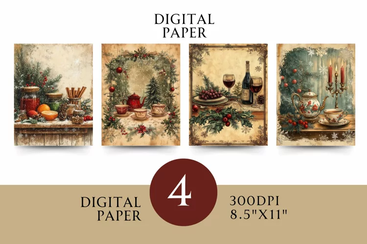 Victorian Digital Papers - Vintage Floral & Illustration