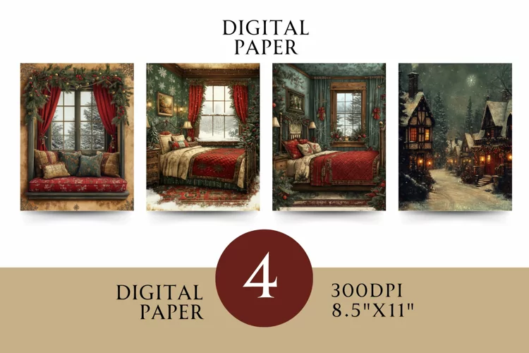 Victorian Digital Papers - Vintage Floral & Illustration