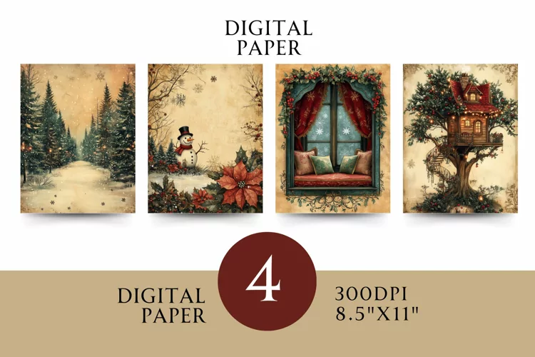 Victorian Digital Papers - Vintage Floral & Illustration