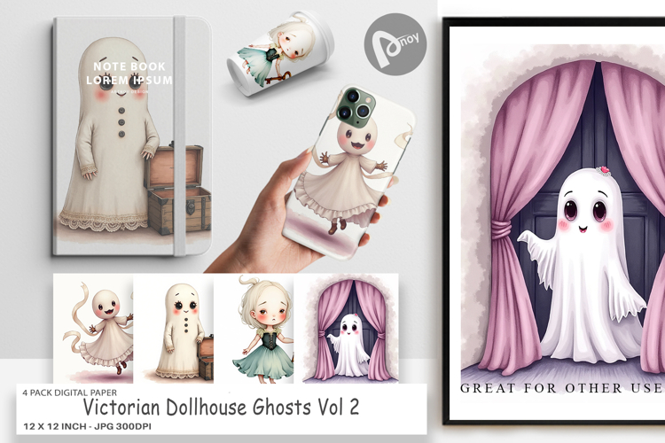 Digital Paper Victorian Dollhouse Ghosts