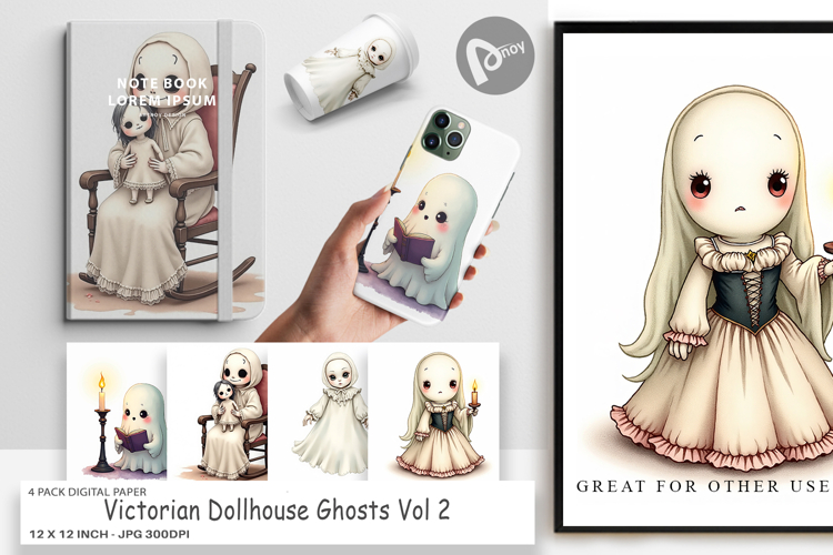 Digital Paper Victorian Dollhouse Ghosts