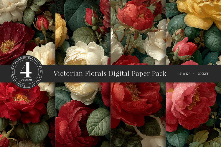 Pink & Red Vintage Floral Digital Paper