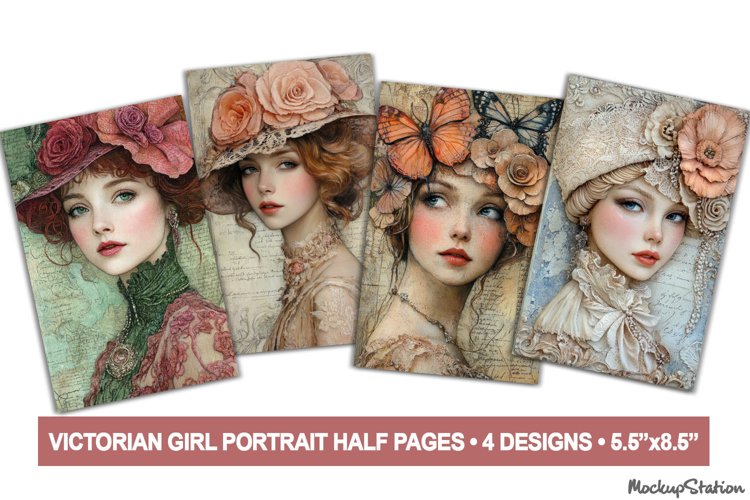 Victorian Girls Portraits Junk Journal Printable Half Pages