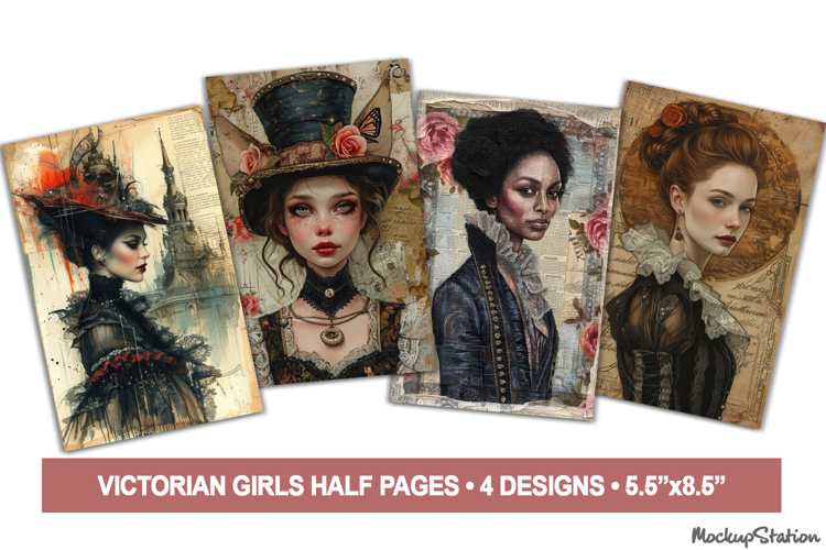Victorian Vintage Mixed Media Women Portraits, Art Collage