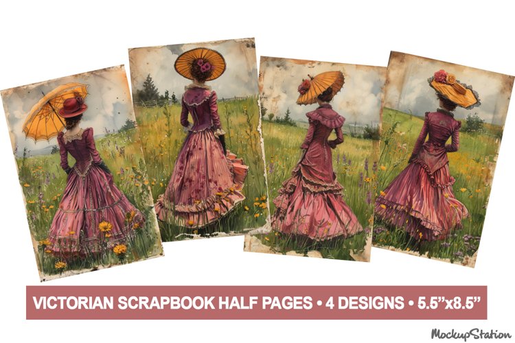 Victorian Ladies Junk Journal Printable Half Pages | Spring example image 1