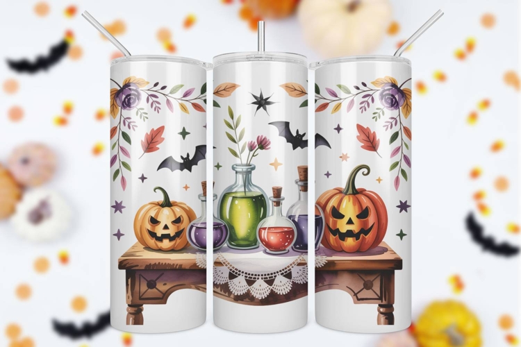 Victorian Witch’s Apothecary Halloween Skinny Tumbler Wrap