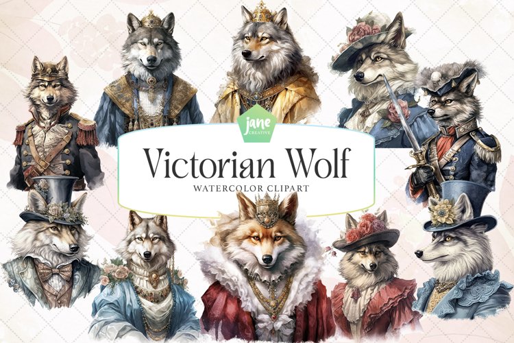 Victorian Wolf Watercolor Sublimation example image 1