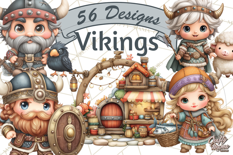 Whimsical Viking Village Clipart PNG, Nordic People Clip Art