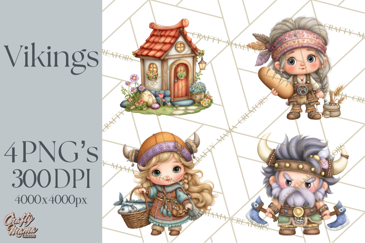 Whimsical Viking Village Clipart PNG, Nordic People Clip Art