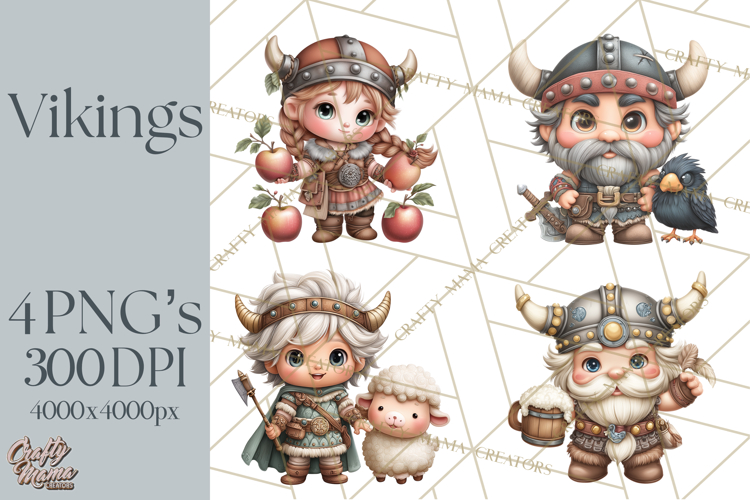 Whimsical Viking Village Clipart PNG, Nordic People Clip Art