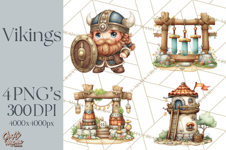 Whimsical Viking Village Clipart PNG, Nordic People Clip Art