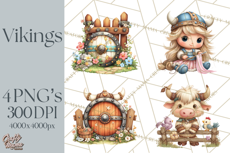 Whimsical Viking Village Clipart PNG, Nordic People Clip Art