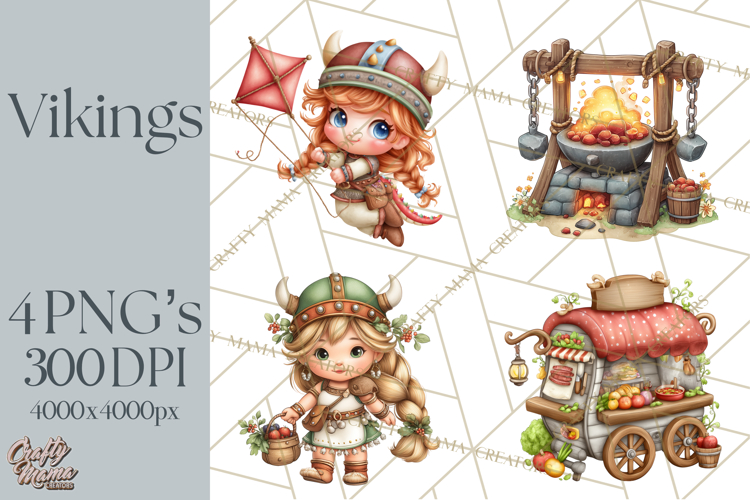 Whimsical Viking Village Clipart PNG, Nordic People Clip Art