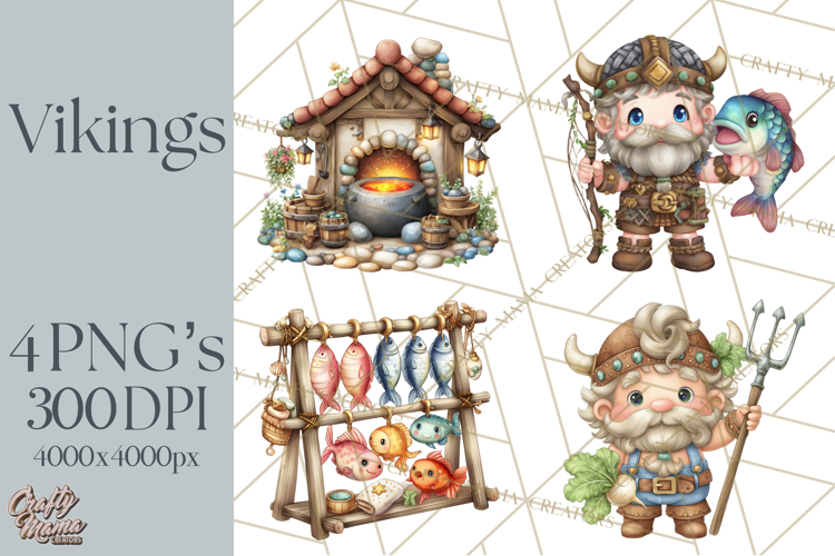Whimsical Viking Village Clipart PNG, Nordic People Clip Art