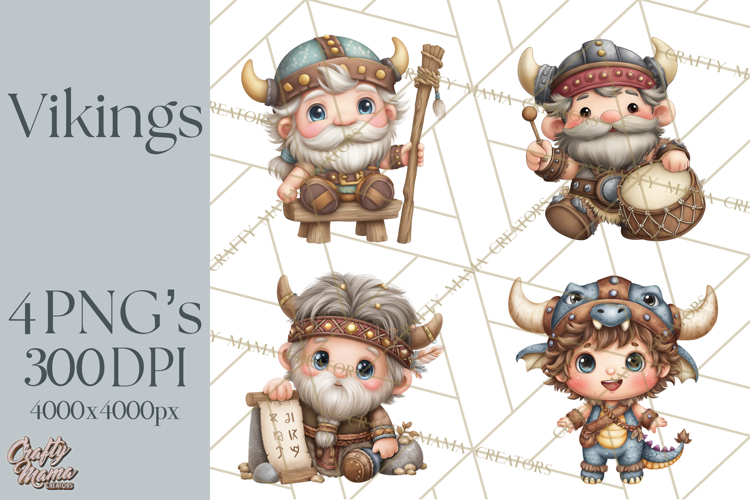 Whimsical Viking Village Clipart PNG, Nordic People Clip Art
