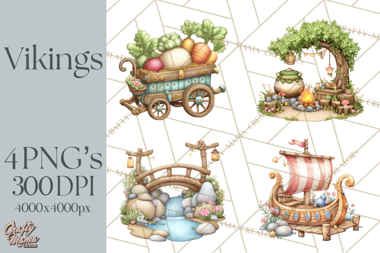 Whimsical Viking Village Clipart PNG, Nordic People Clip Art