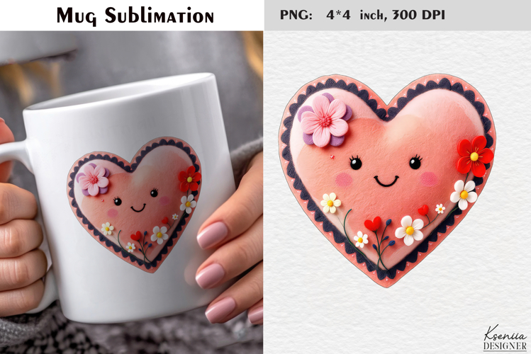 Felted Love Pink Heart|Cute Valentines Day Mug