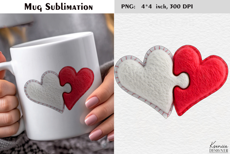 Felted Love Pink Heart Puzzle|Cute Valentines Day Mug