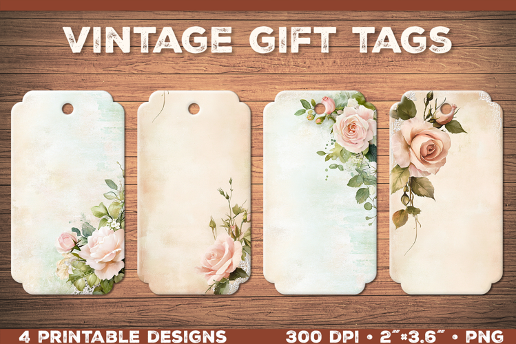 Elegant Shabby Chic Roses Printable Gift Tags with Lace
