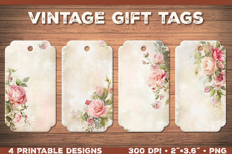 Elegant Shabby Chic Roses Printable Gift Tags with Lace