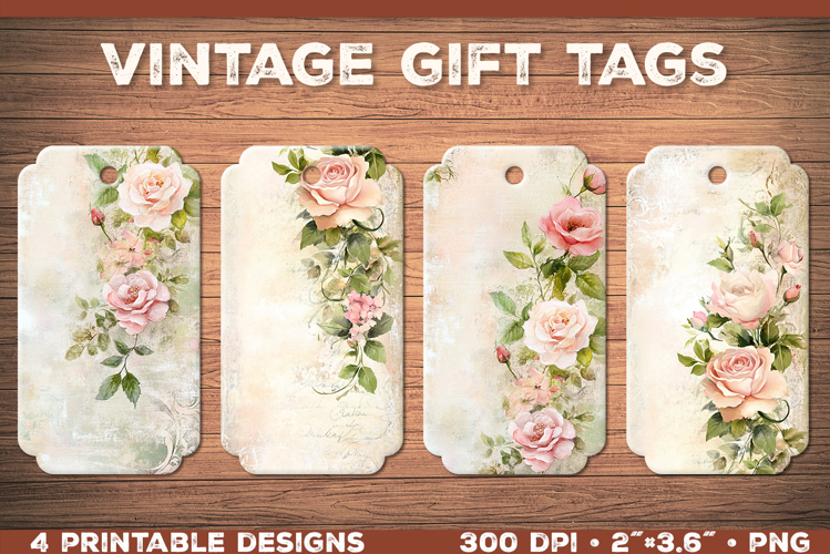 Elegant Shabby Chic Roses Printable Gift Tags with Lace