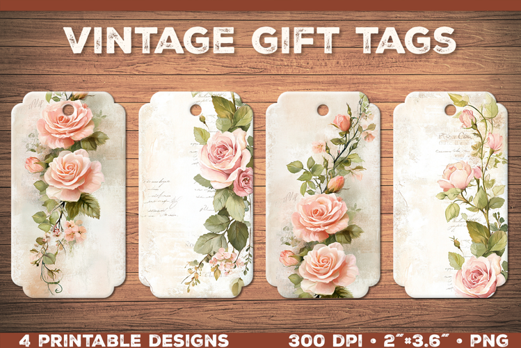 Elegant Shabby Chic Roses Printable Gift Tags with Lace