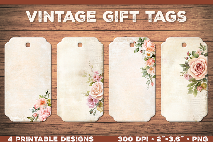 Elegant Shabby Chic Roses Printable Gift Tags with Lace