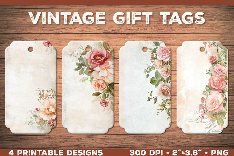 Elegant Shabby Chic Roses Printable Gift Tags with Lace