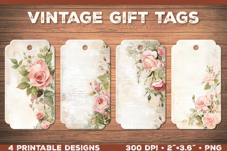Elegant Shabby Chic Roses Printable Gift Tags with Lace