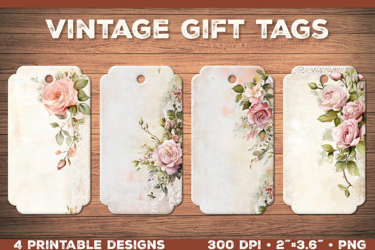 Elegant Shabby Chic Roses Printable Gift Tags with Lace