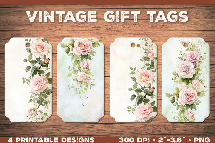 Elegant Shabby Chic Roses Printable Gift Tags with Lace